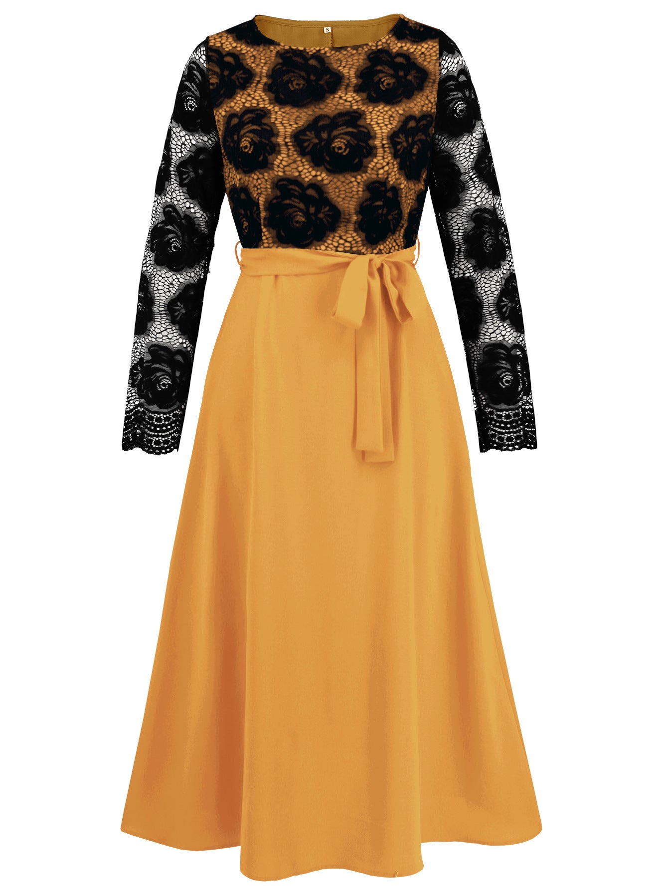 autumn women's Fashion slim Round Neck lace contrast color career dress 16