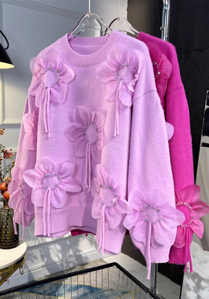Women flower beaded sweater