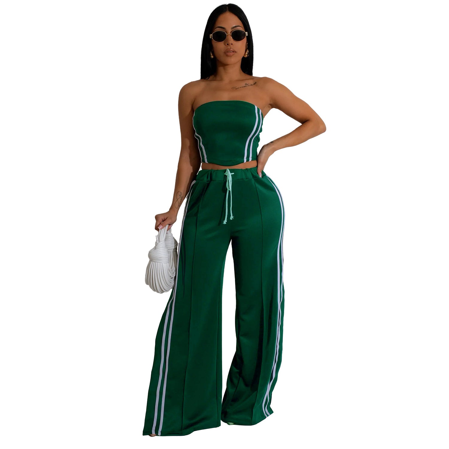 Women Summer Sexy Strapless Top and Two-Piece Pants Set 17