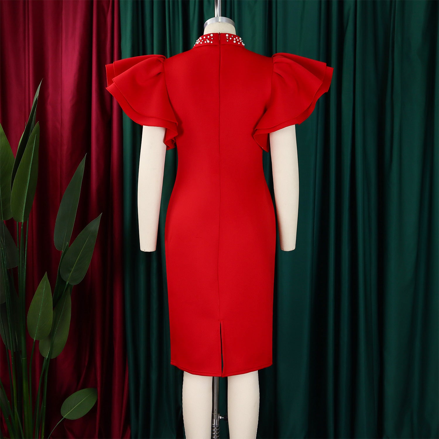 Women Sexy Ruffle Sleeve Beaded Party African Dress 13