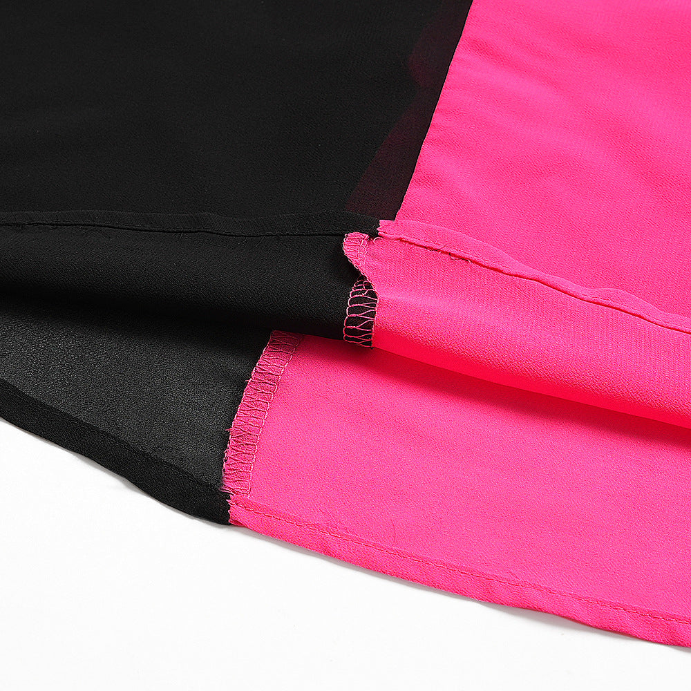 African Women's Elegant Plus Size Chiffon Patchwork Contrast Long Dress 15