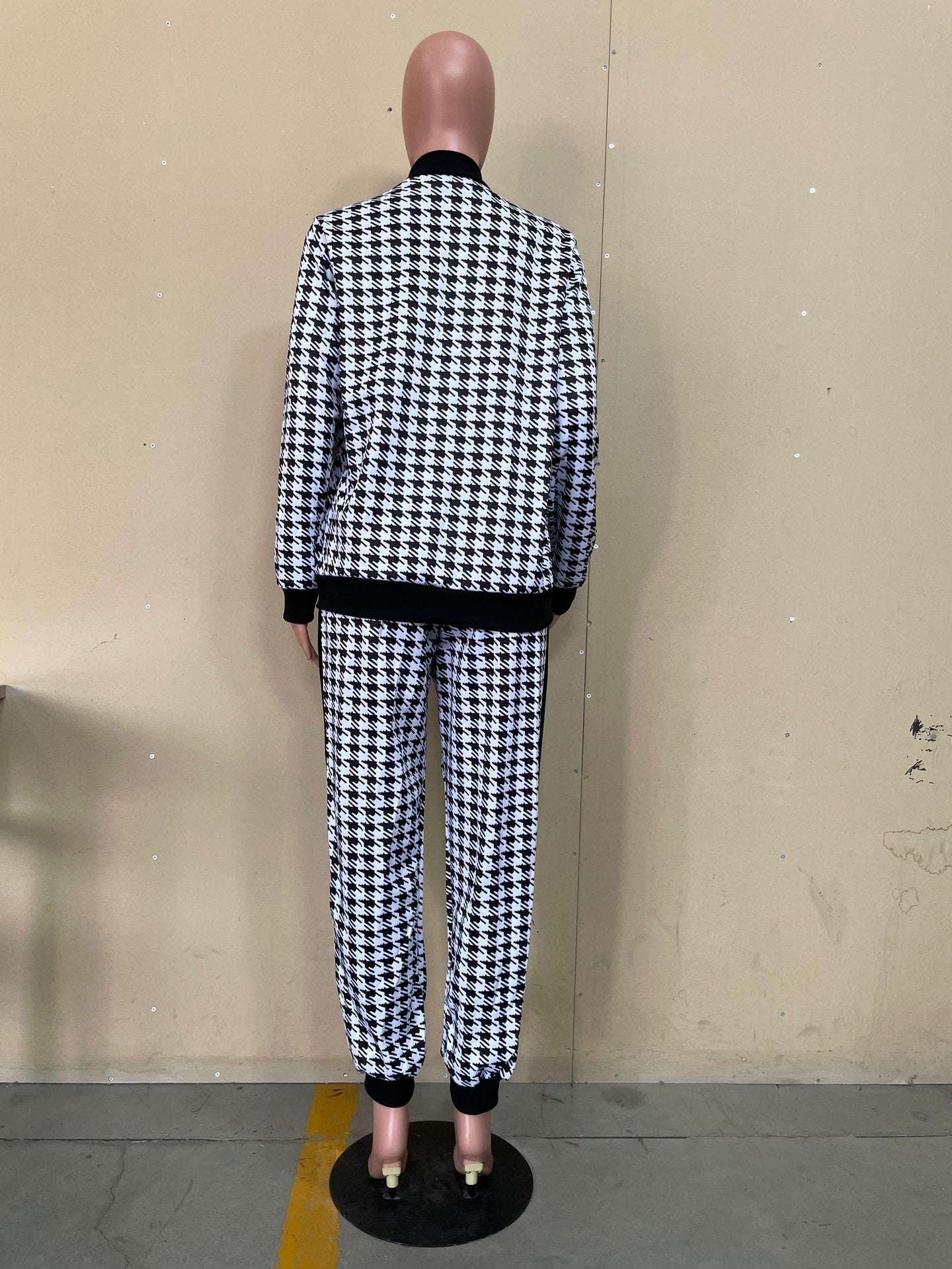 Women Casual long-sleeved Top and Pant houndstooth two-piece set 7
