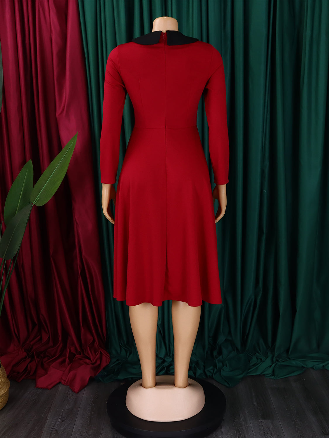 African Women Solid Long Sleeve Turndown Collar Elegant Dress 22