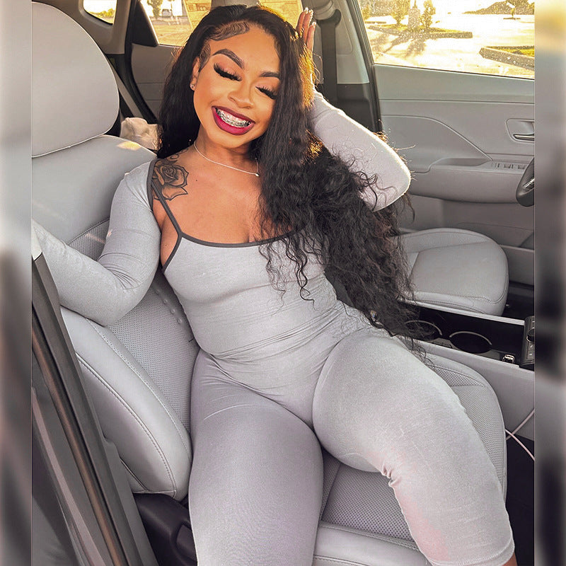 Women's strap Tight Fitting Jumpsuit long sleeve cape top two piece set 6