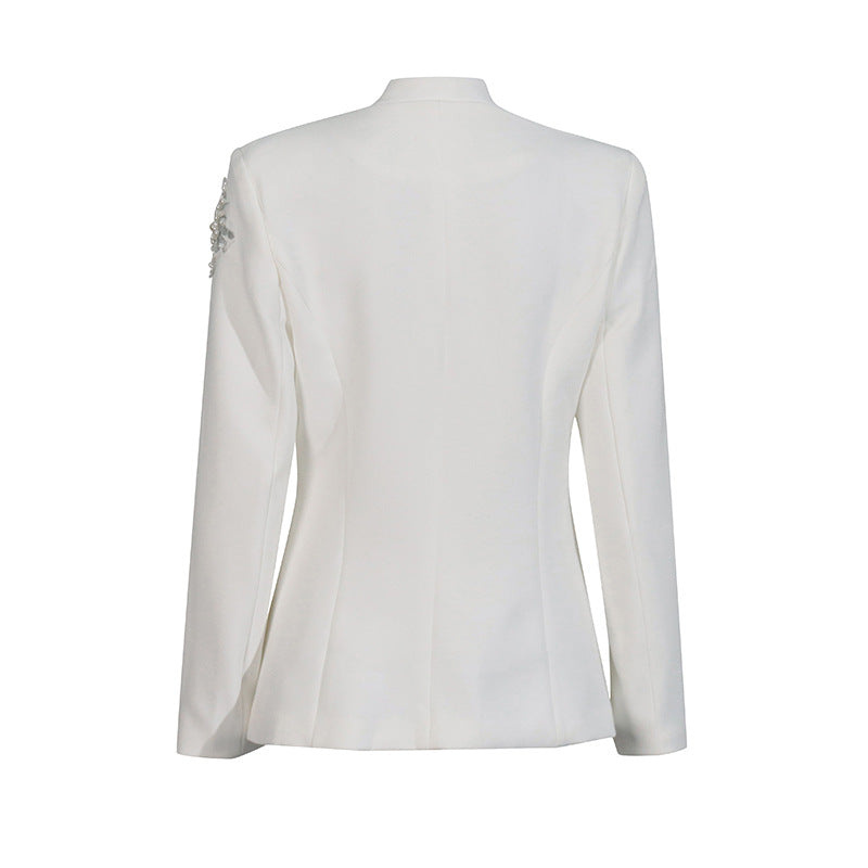 Women rhinestone design Solid Blazer 8