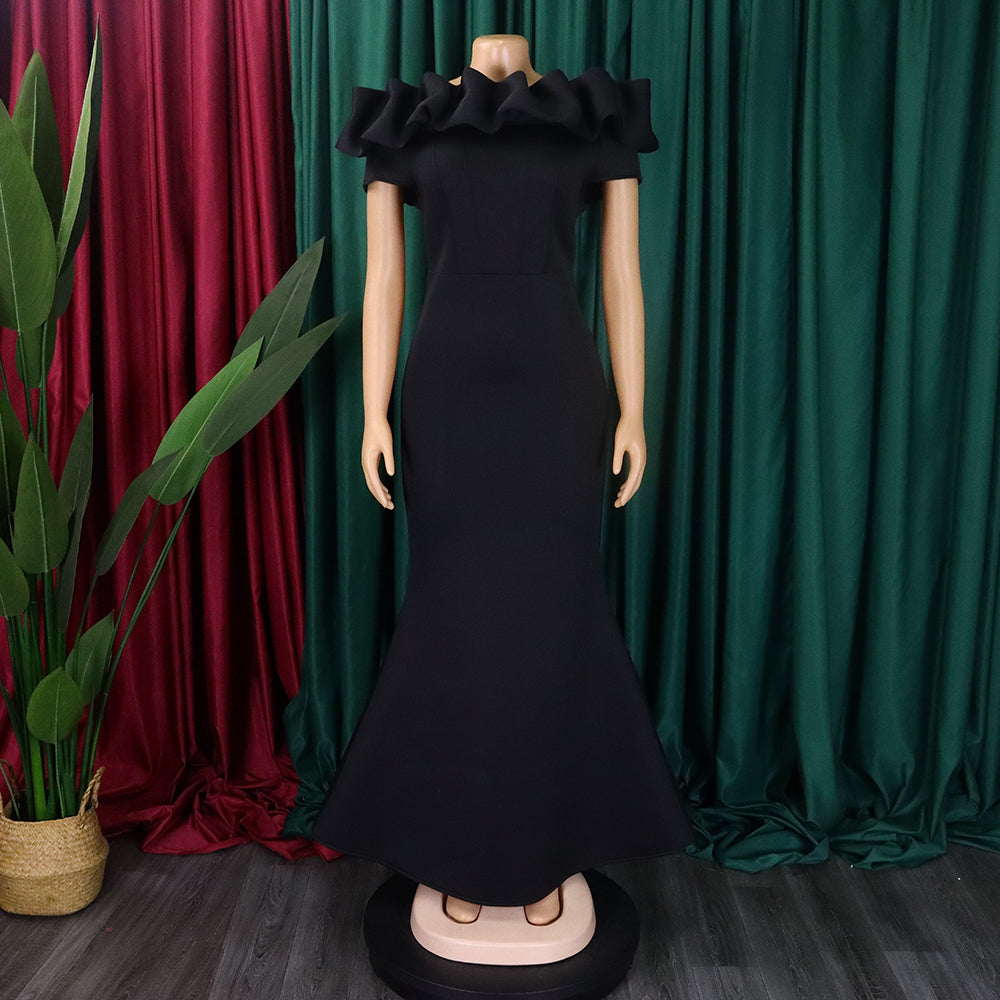 Women's Fashion Summer Solid Color Off Shoulder Mermaid Maxi Evening Dress 18