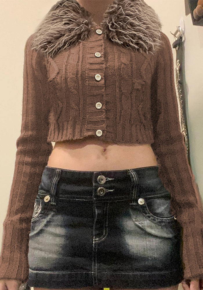 Autumn Winter American Detachable Fur Collar Cardigan Sweater Slim Short Jacket Top Women's Clothing