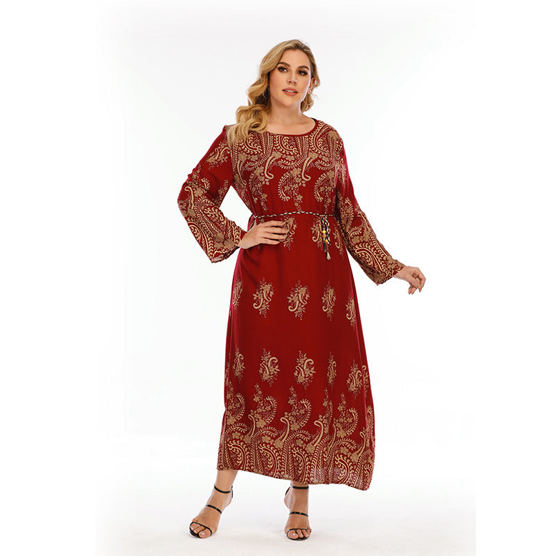 Plus Size Women Casual Long Sleeve Printed Bohemian Dress 4