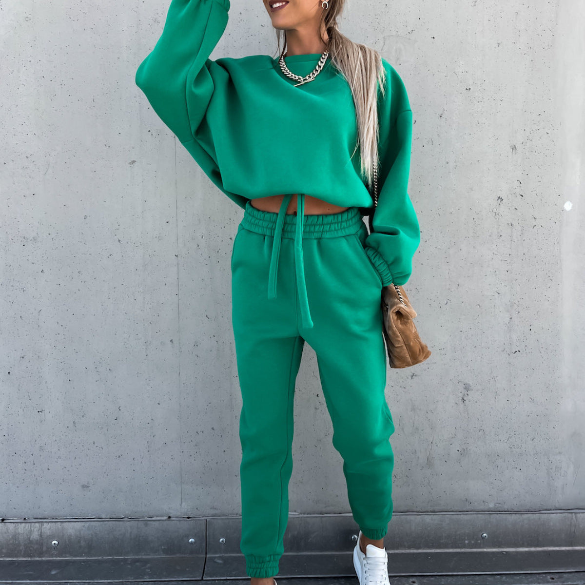 Women Casual Solid Hoodies and Pants Two-piece Set 17