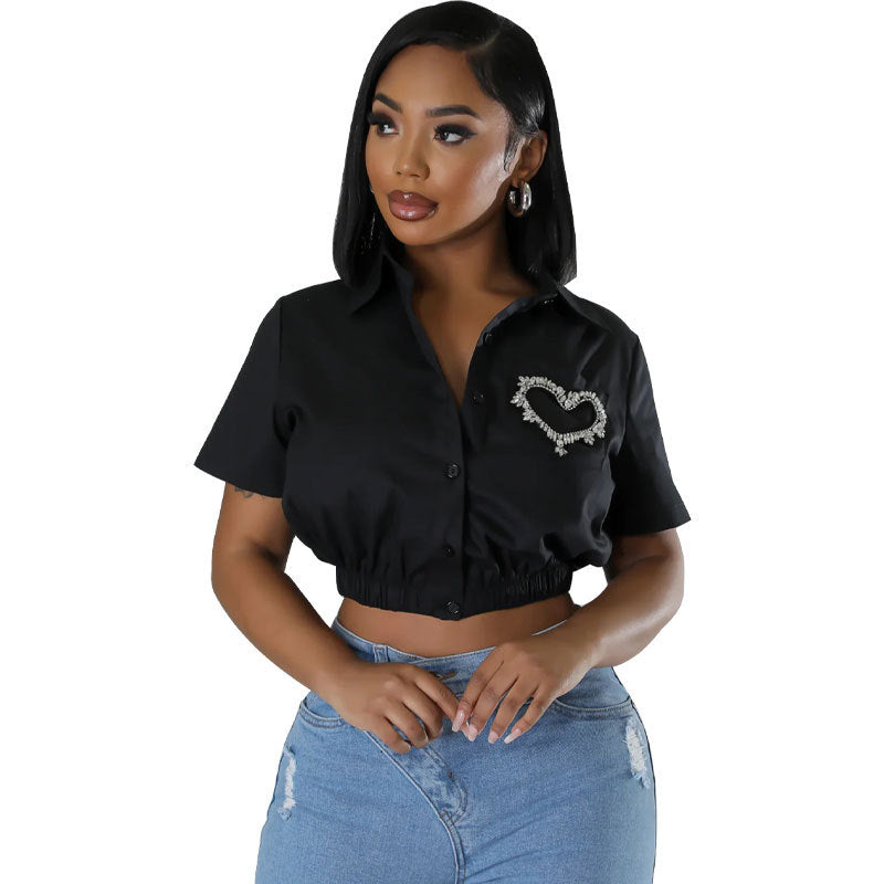 Spring Summer Fashion Casual Short Sleeve Crop Women's Shirt 4