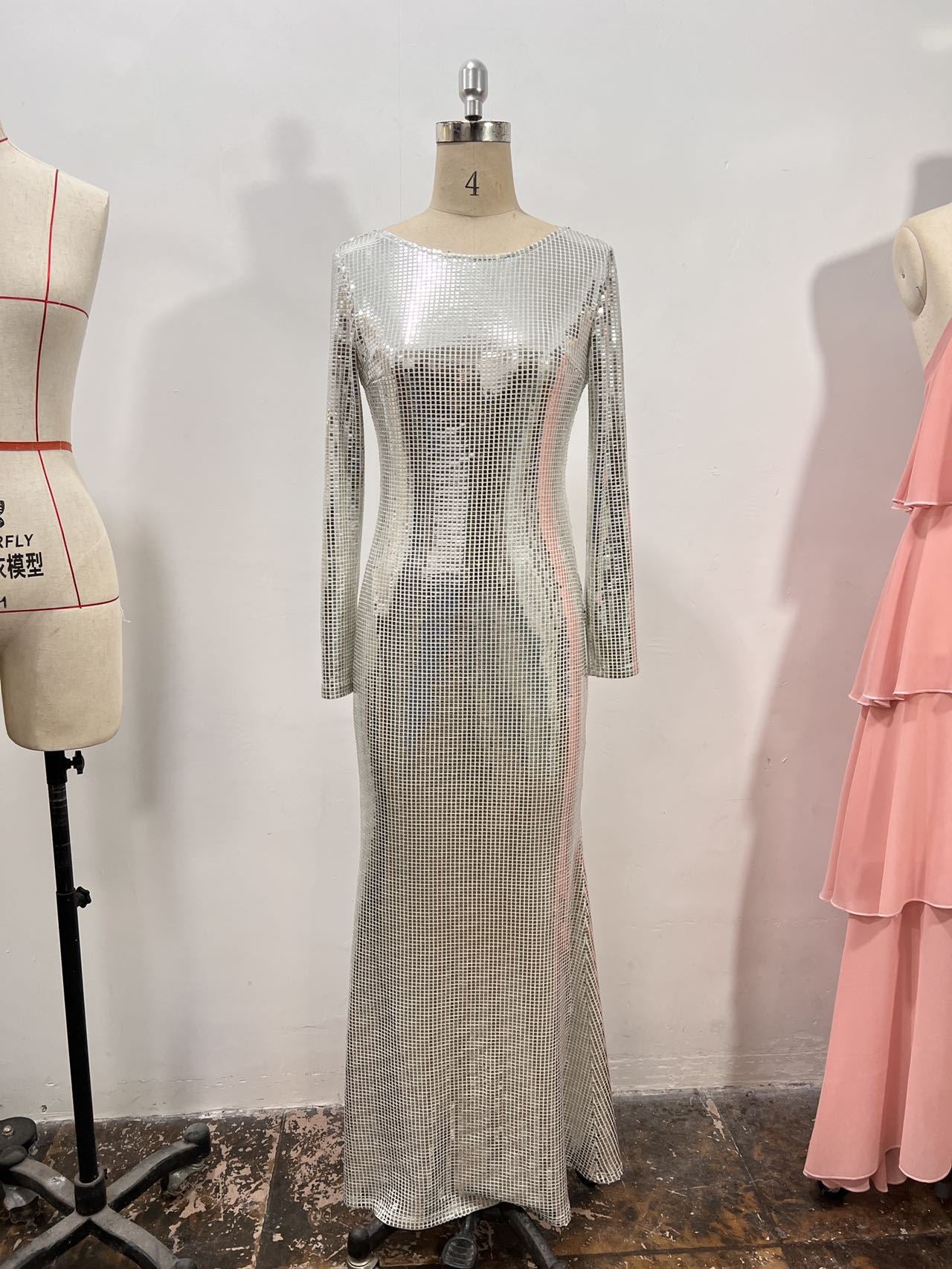 Autumn and Winter Formal Party Sexy Slim Long Sleeve Sequin Evening Dress 3