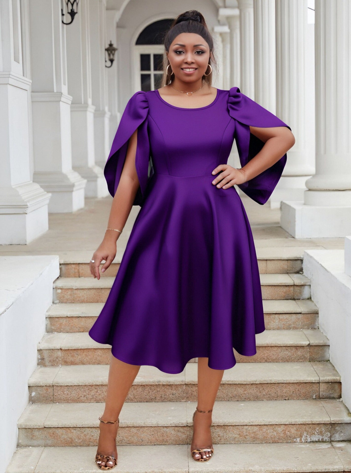 Plus Size Women Party Ruffle Sleeve Dress 7