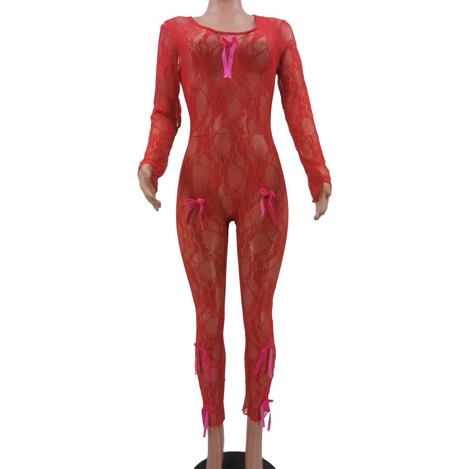 Women's Clothing Sexy Bow Lace Jumpsuit 12