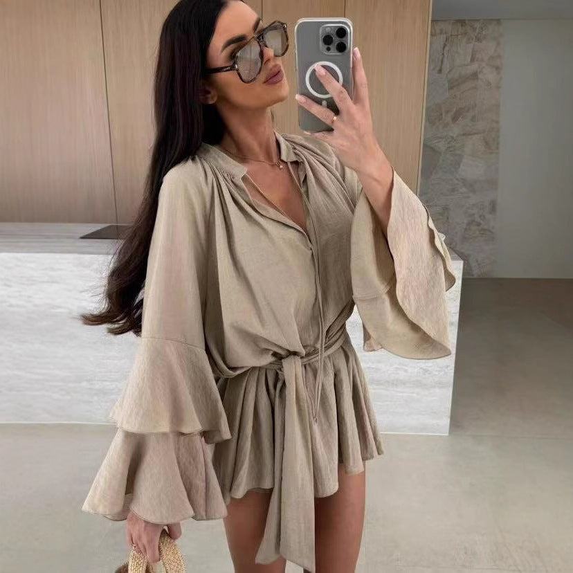 Women's Lace Ruffle Sleeve V-Neck Blouse 9