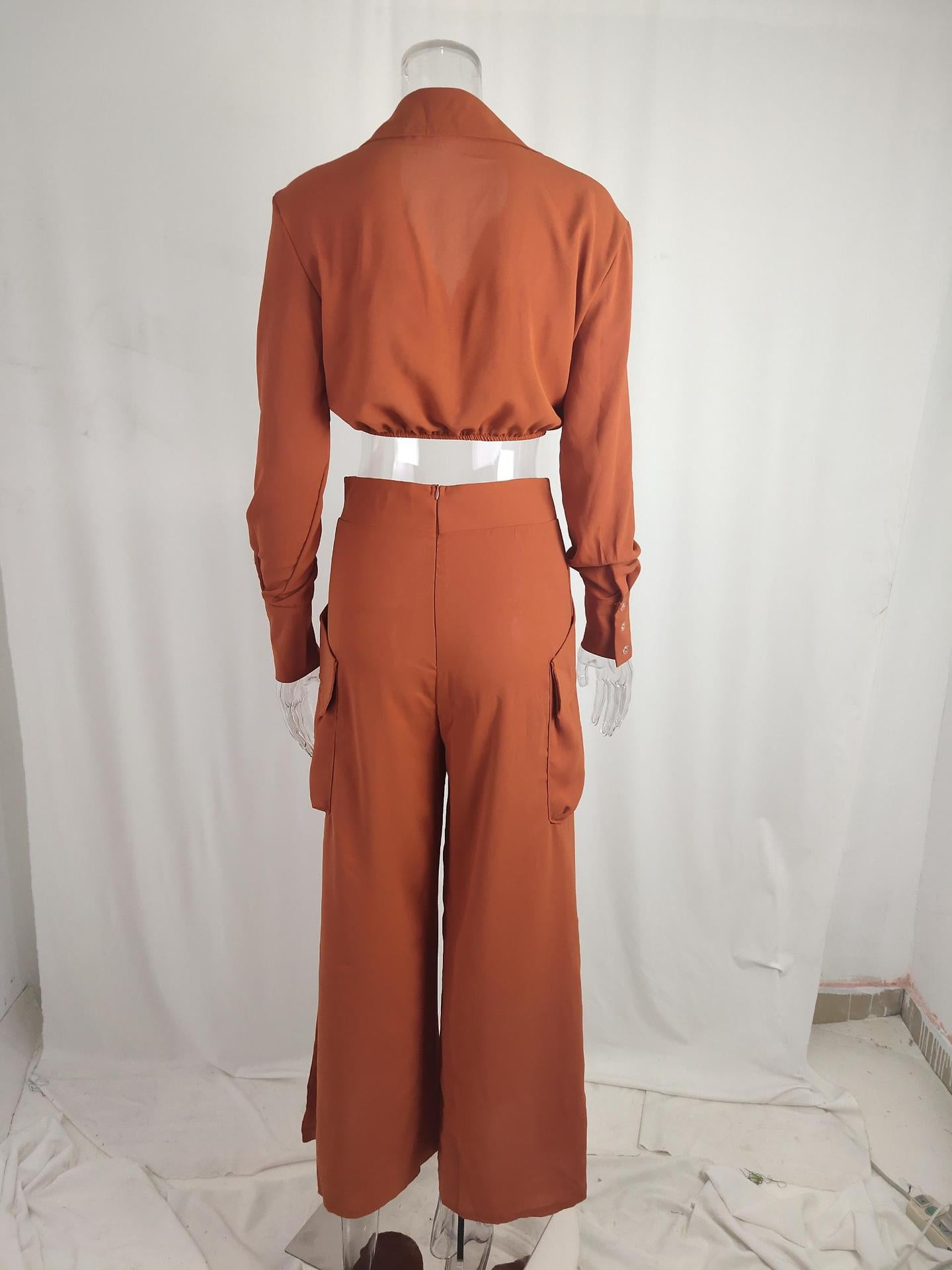 Fall Winter Women's Solid Chic Career Loose Pocket Fashion Casual Suit 23