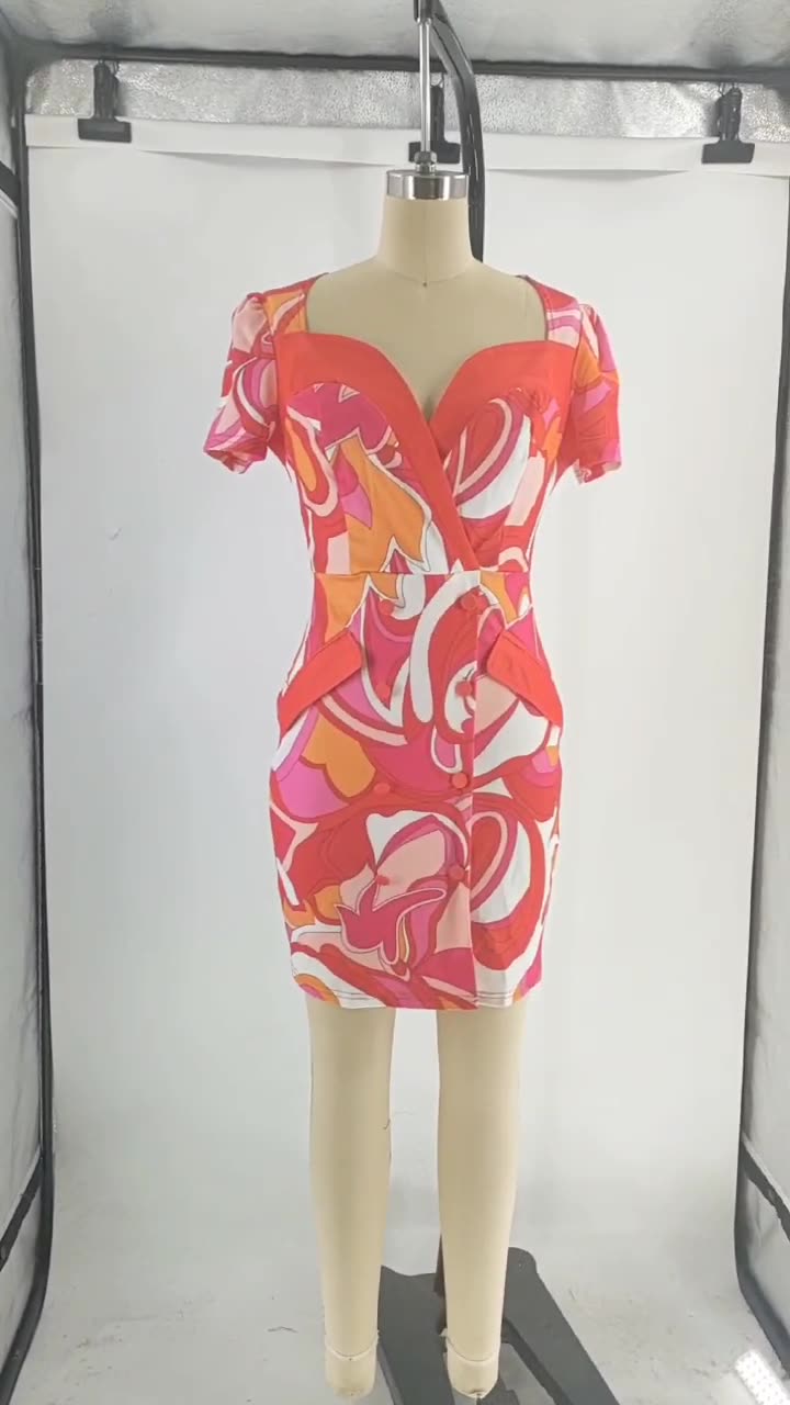 Summer women's Chic elegant fashion print Bodycon dress 6