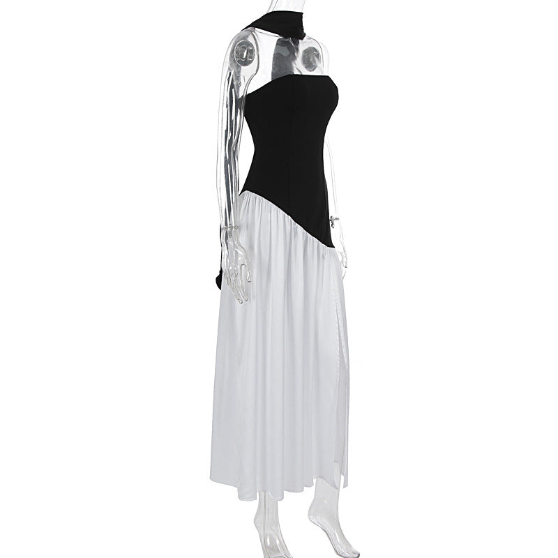 Summer Patchwork Low Back Strapless Slit Solid Dress 12
