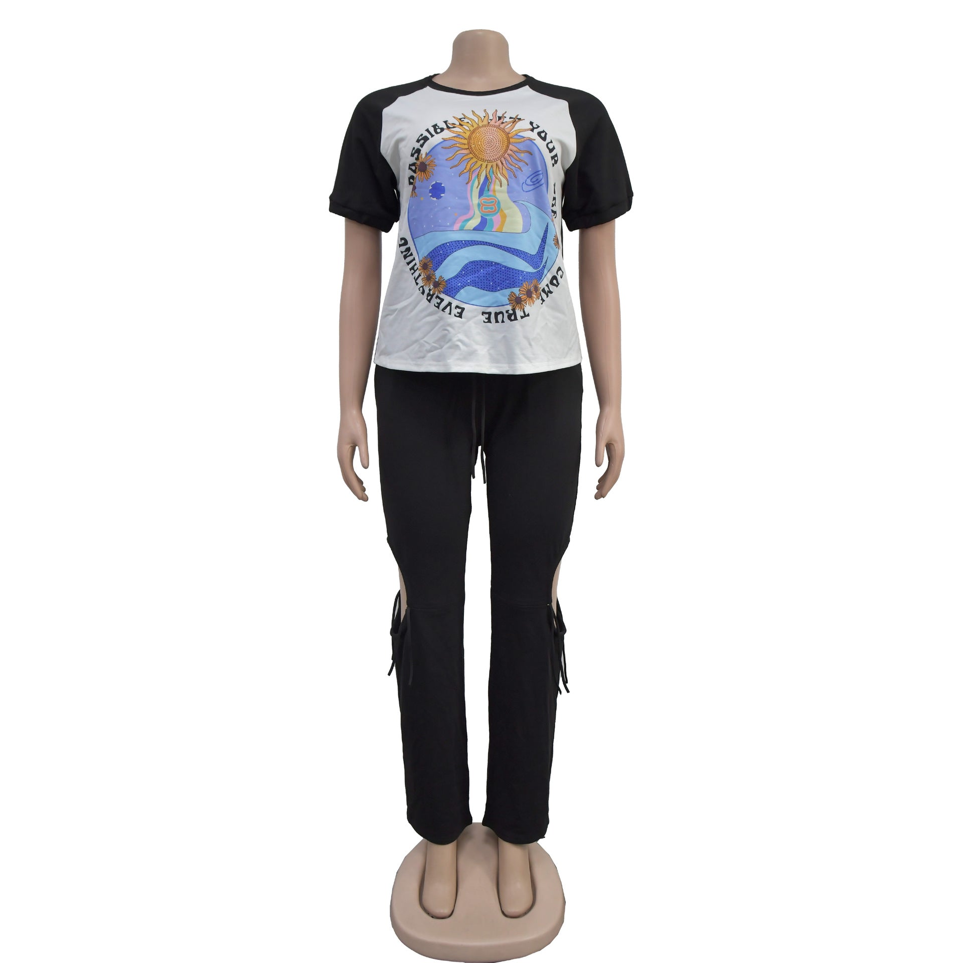 Women printed short-sleeved top and Pants two-piece set 8