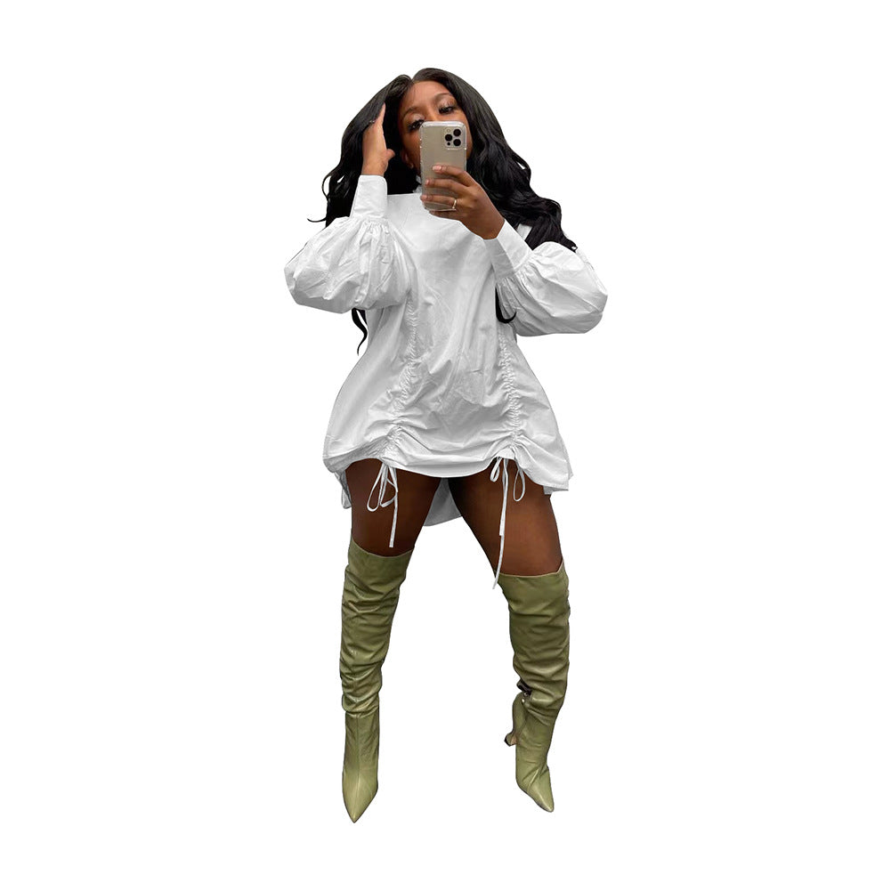 Women Casual Loose Shirt Pleated Dress 9