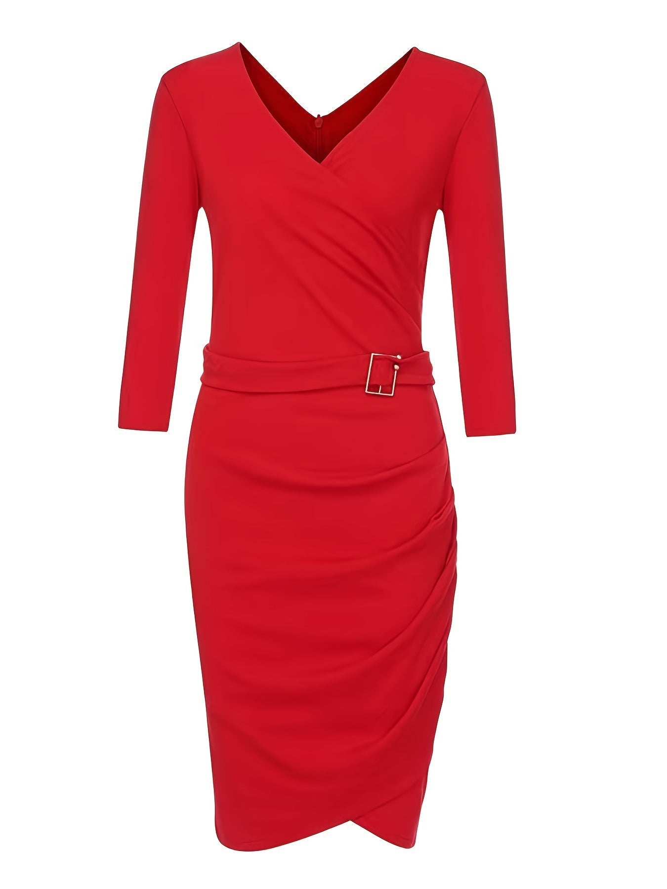 Women three-quarter sleeve v-neck bodycon professional dress 15