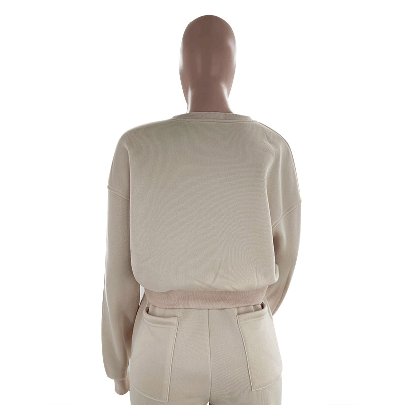 Women's Autumn Round Neck High Waist Hoodies Pocket Loose Sweatpants Suit 18