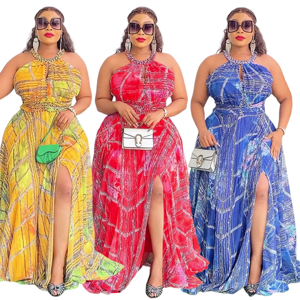 Plus Size Women Off-shoulder Spring and Summer African Print Bubble Bead Maxi Dress 5