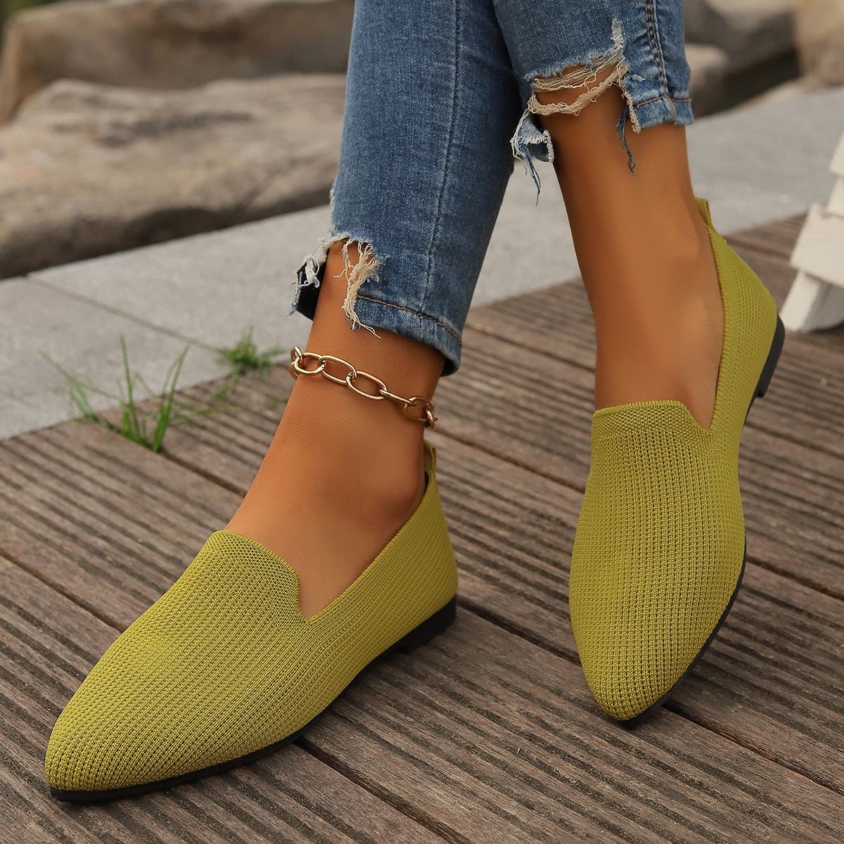 Summer Plus Size Women's Flat Pointed Toe Knit Casual Comfortable Shoes 9