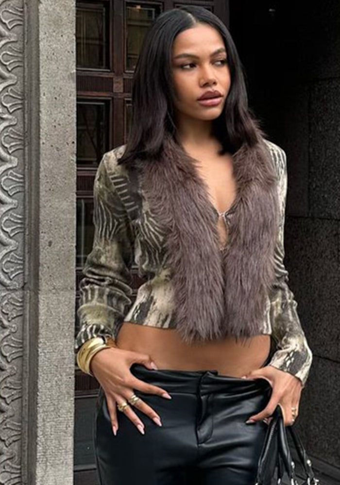 Women's Winter Fashion Furry Patchwork Sexy Top