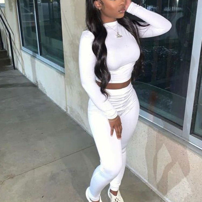 Women Fall Round Neck Long-Sleeved Top and Pants Two-Piece Set 8