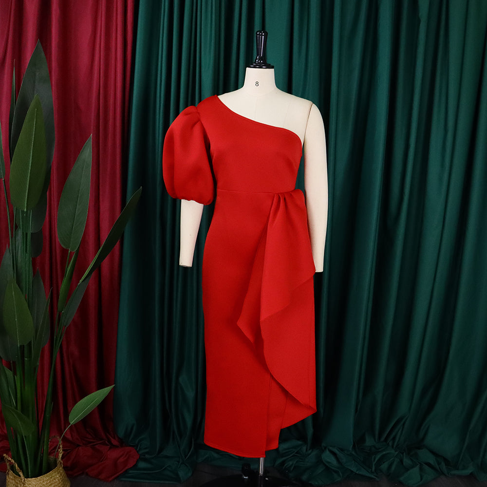 Women Summer Puff Sleeve Formal Party Slit Gown Dress 18