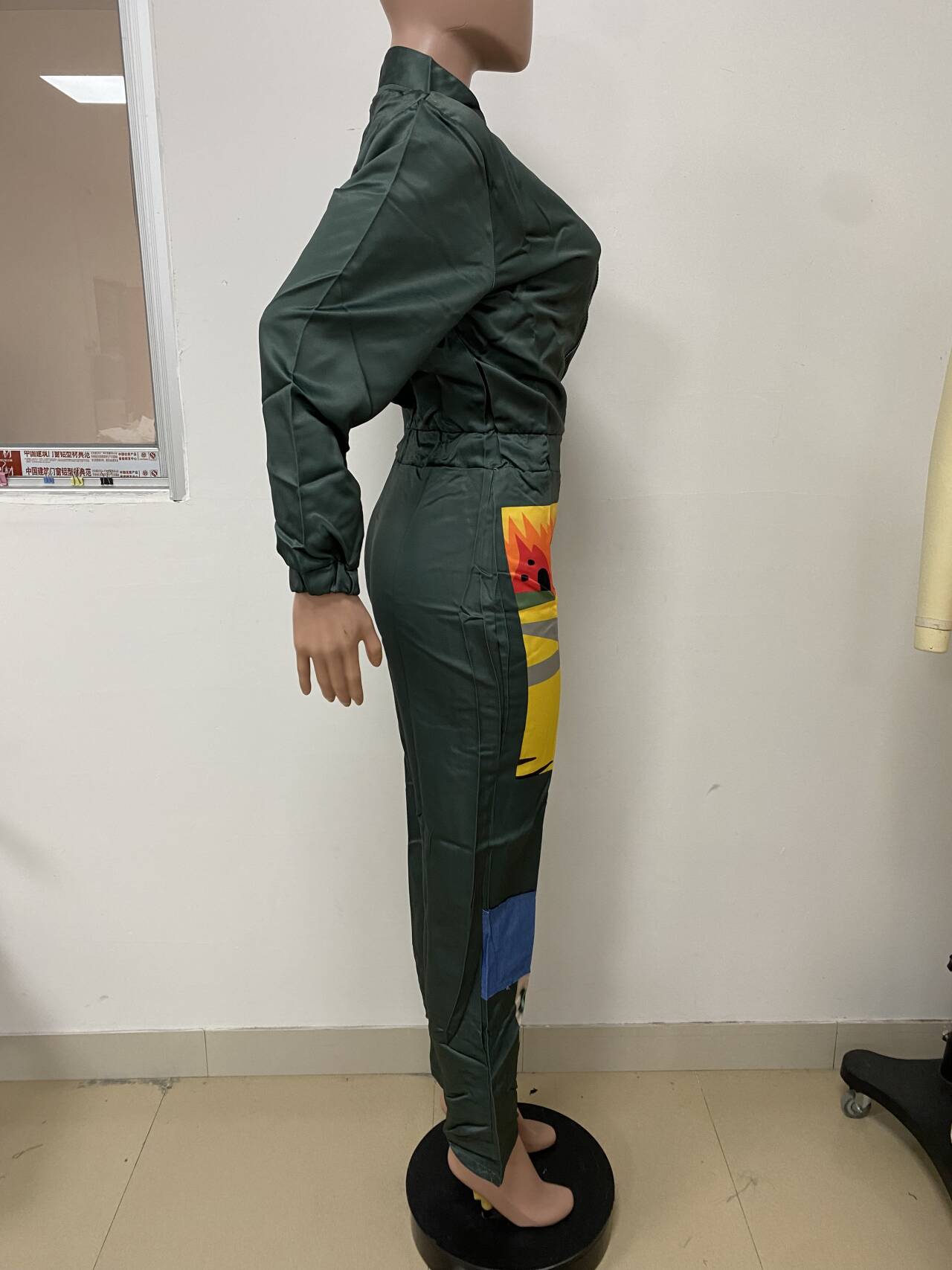 Women's Fashion Print Zipper Long Sleeve Casual Jumpsuit 4