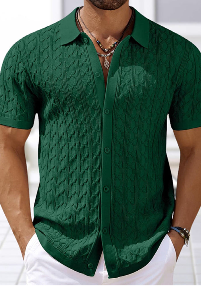 Summer Short Sleeve Men's Fashion Knitting Top Casual Button Polo Shirt