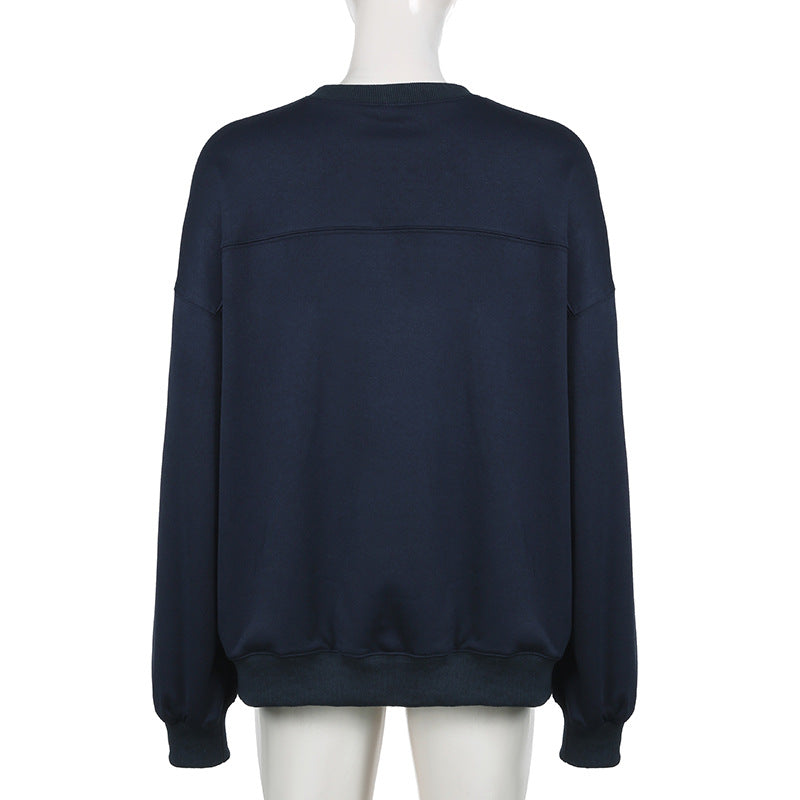 Women American Sports Loose Solid Casual Long Sleeve Top 11