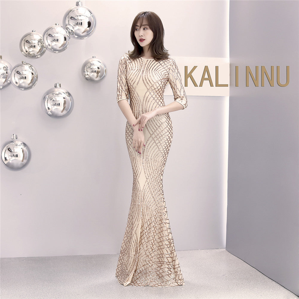 Long Sequin Half Sleeve Plus Size Fat Beauty Mermaid Formal Party Evening Dress 10