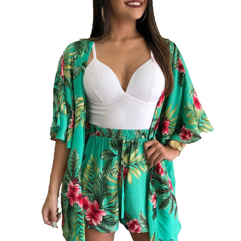 Plant Print Two-Piece Shorts Set 10