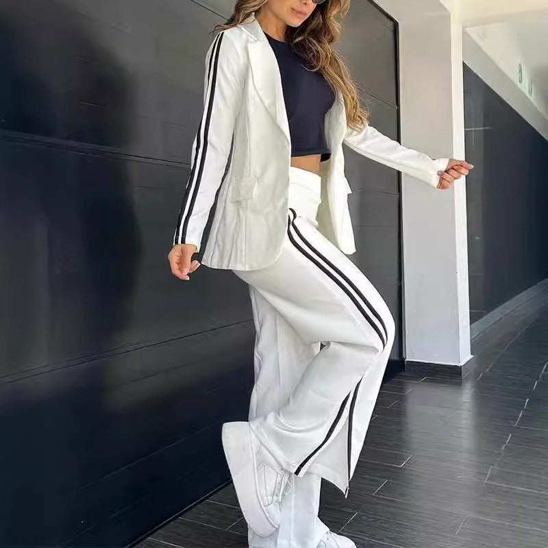 Women Casual Turndown Collar Blazer and Wide Leg Pants Two Piece Set 5