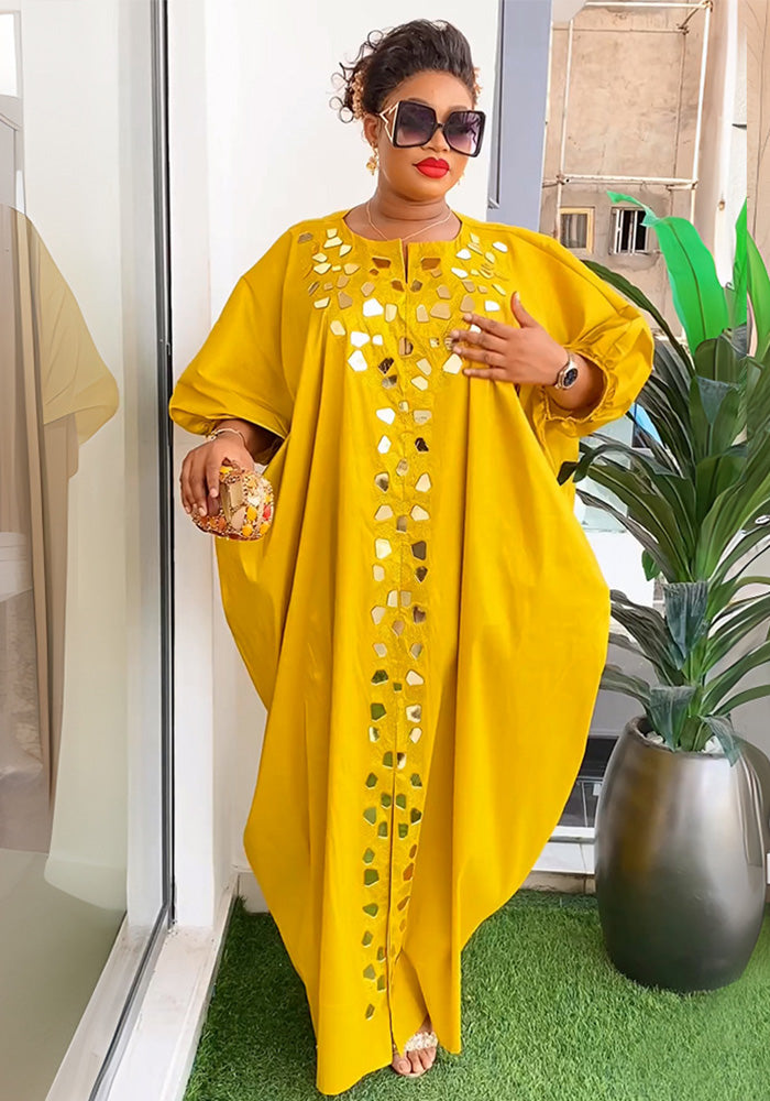 Beaded Long Dress African Women Plus Size Loose Robe