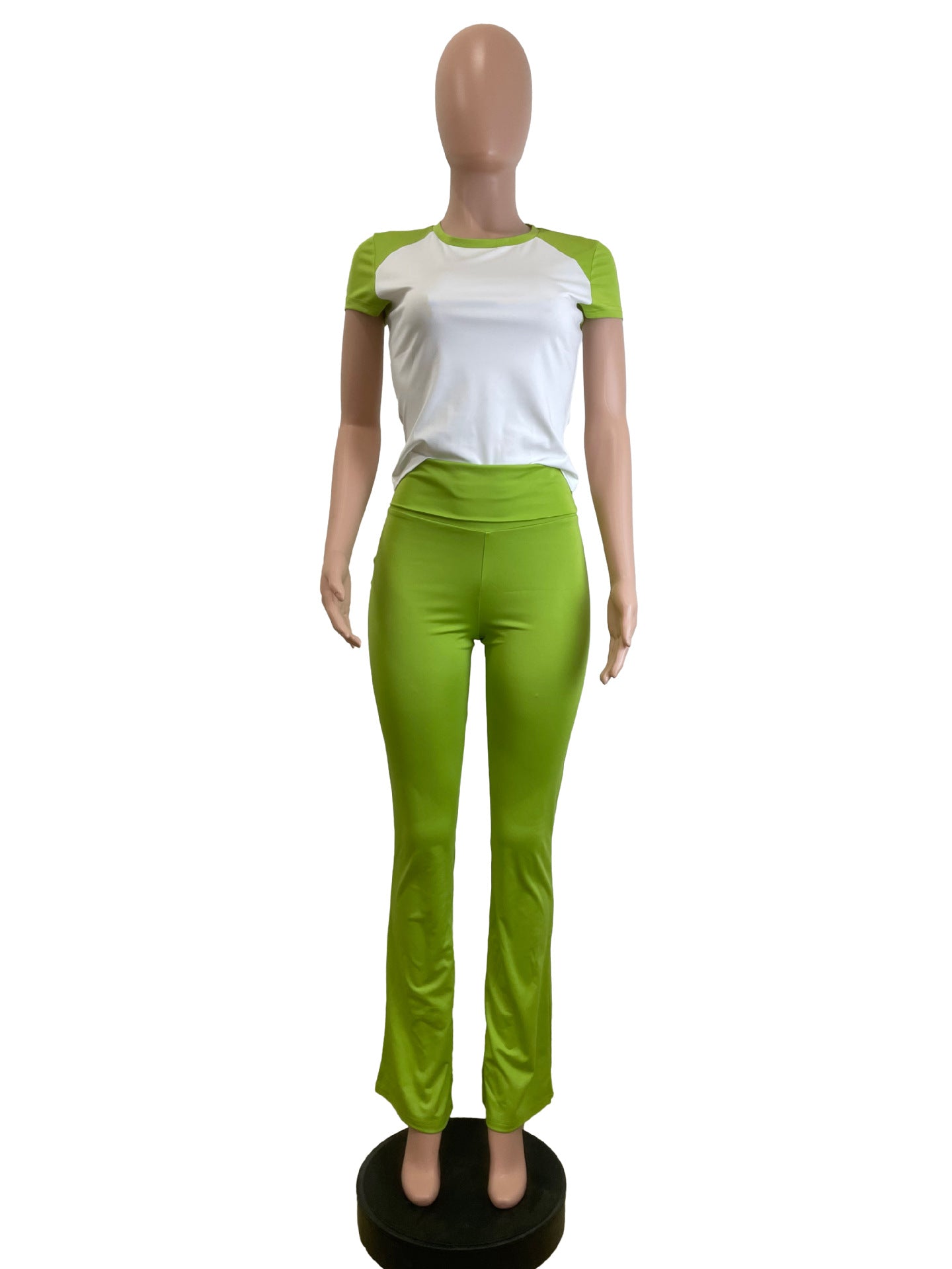 Women American Contrast Raglan Sleeve Casual Sports Yoga Top and Long Pants Two-Piece Set 11