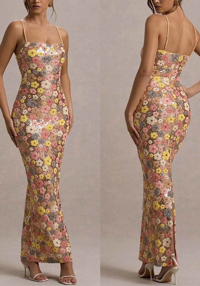 Spring-Summer Strappy Sequin-Embellished Casual Party Slim Long Dress