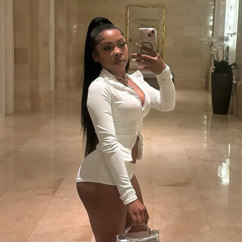 Women Autumn/Winter Stand Collar Zippered Top Shorts with Three-Piece Knee Pads 24