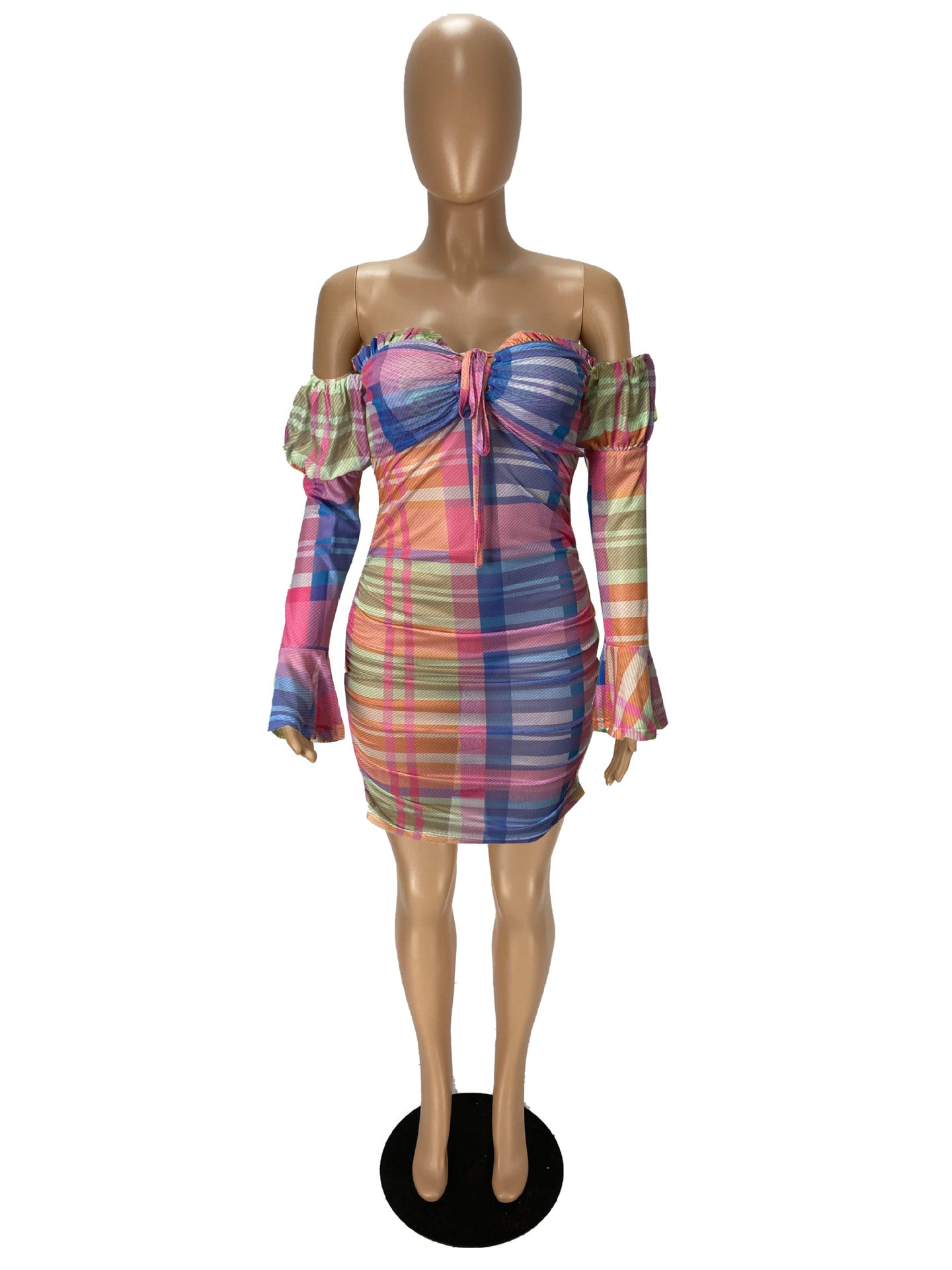 Women Print See-Through Mesh Off Shoulder Dress 4