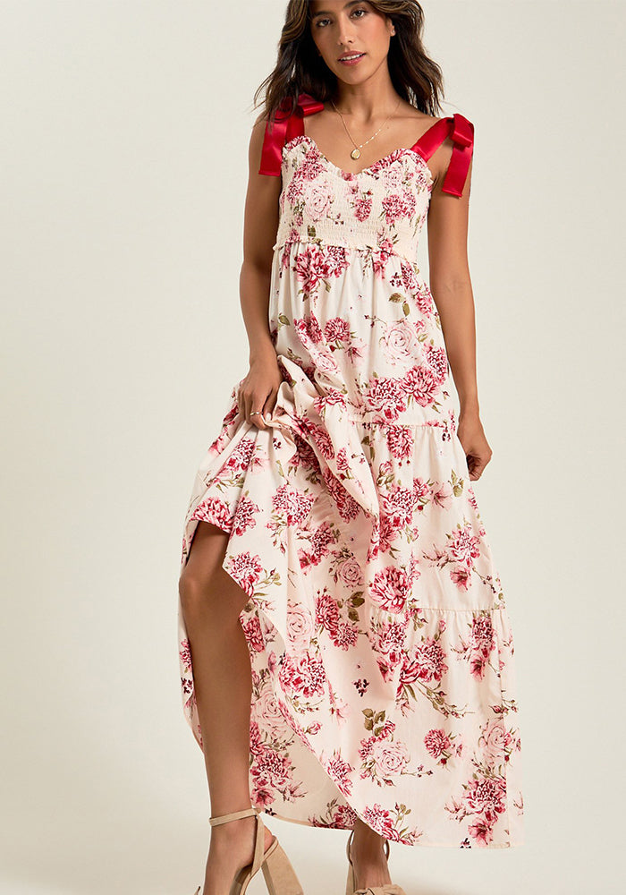 Women Holidays Print Lace-Up French Ruffle Edge Lace Dress