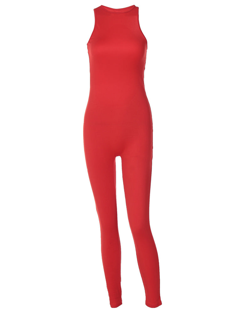 Spring Women's Solid Color Sexy Low Back Metal Buckle Fashion Sports Yoga Jumpsuit 6