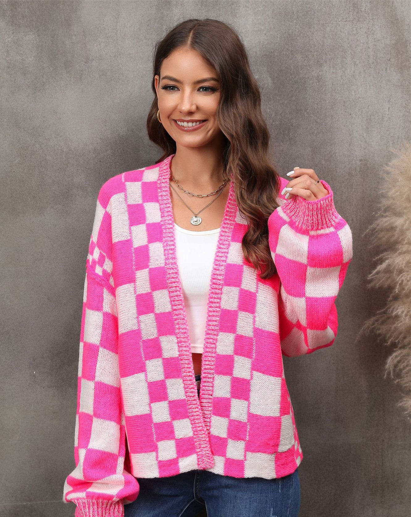 Winter fashion plaid cardigan Plus Size coat knitting cardigan coat 9