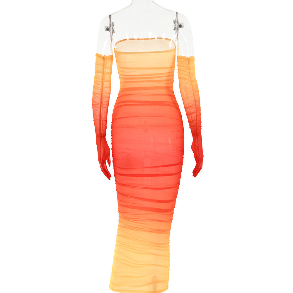 Women Mesh Gradient Off Shoulder Strapless Backless Dress 18