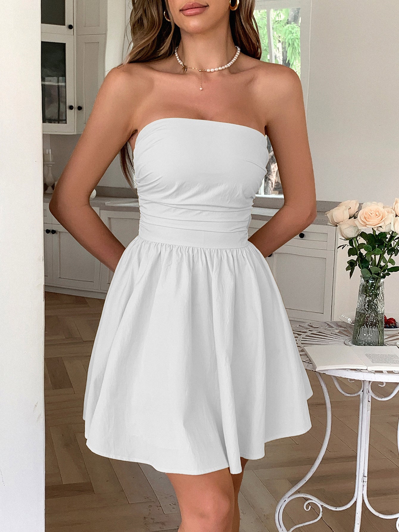 Spring/Summer Women's Chic Elegant Bow Strapless A-line Dress 4
