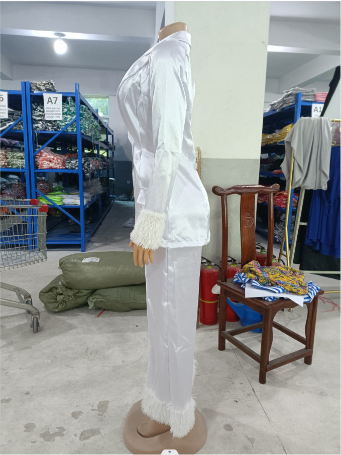 Women's Fashion Two-piece Blazer and Pants Suits with Feather 10