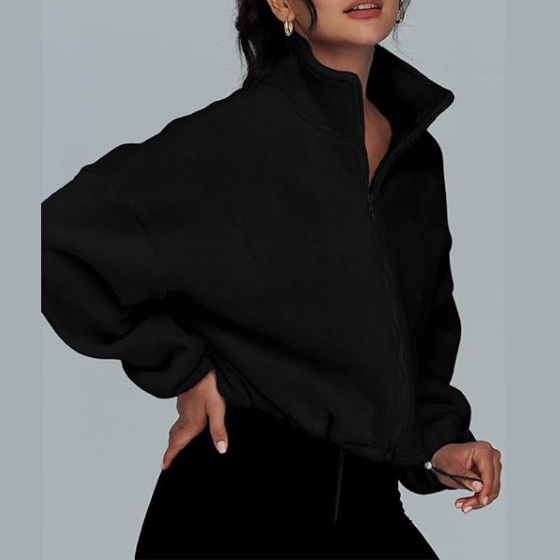 Women's Spring Loose Stand Collar Zipper Top 15