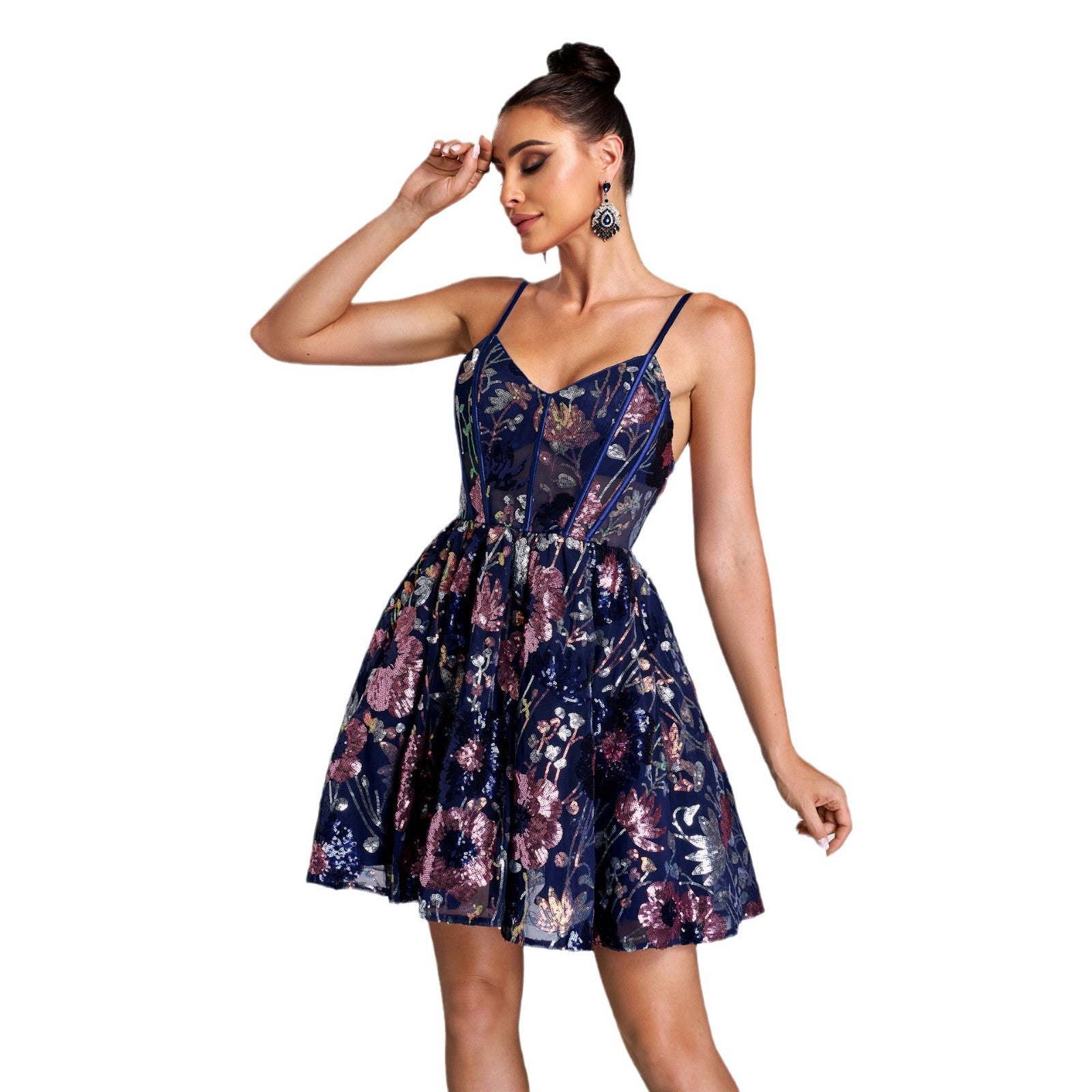 Women sleeveless suspender Formal Party sequined short evening dress 6