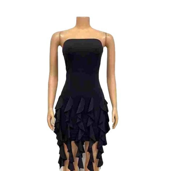 Women ribbon Strapless sexy Backless Bodycon ruffle dress 6